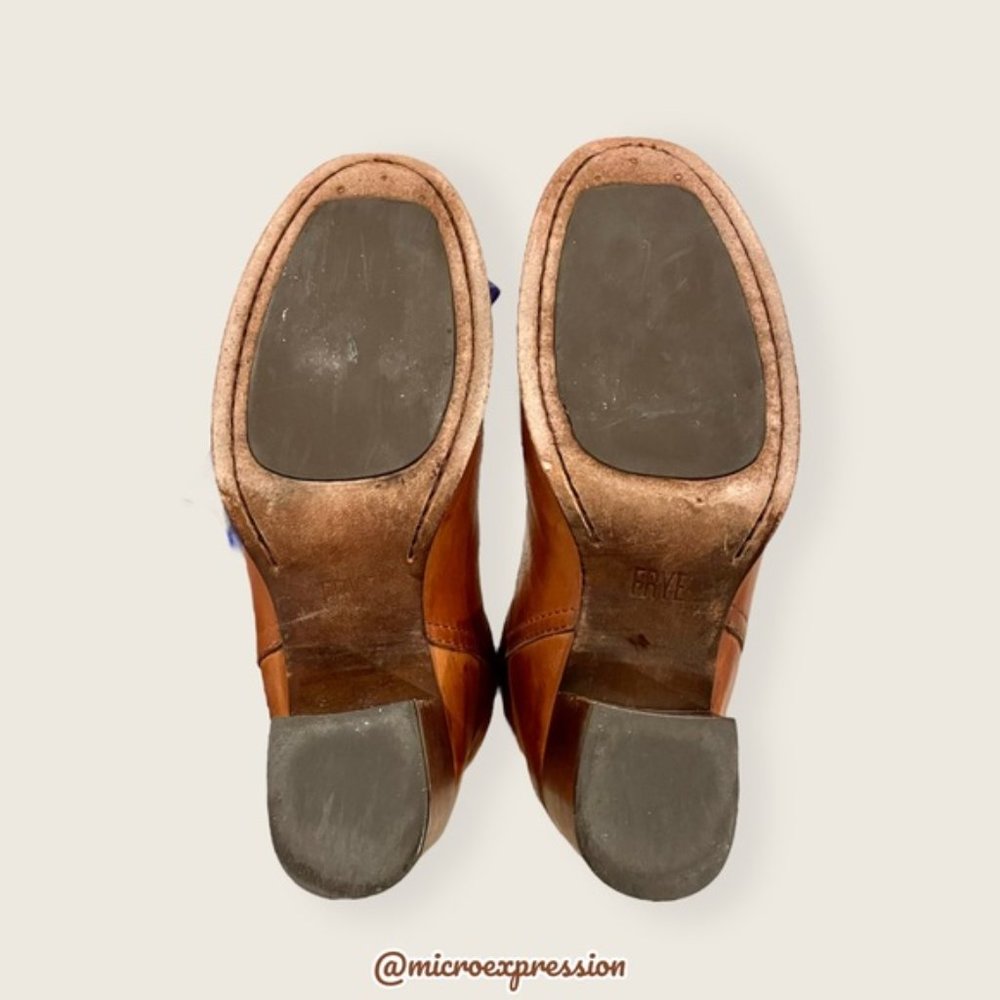 $399 Frye Nora Mid Calf Pull On Cognac Leather Heeled Fall/Winter Ankle Bootie - Picture 11 of 14